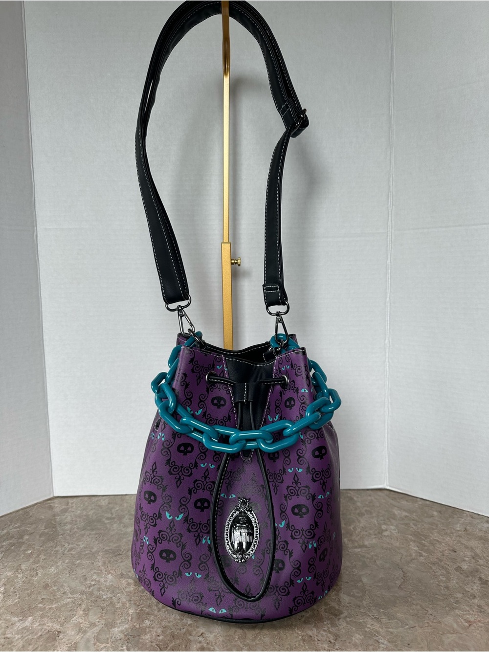 Disney Parks Loungefly Purple Goth Wallpaper Bucket Bag Crossbody Purse Whimsy